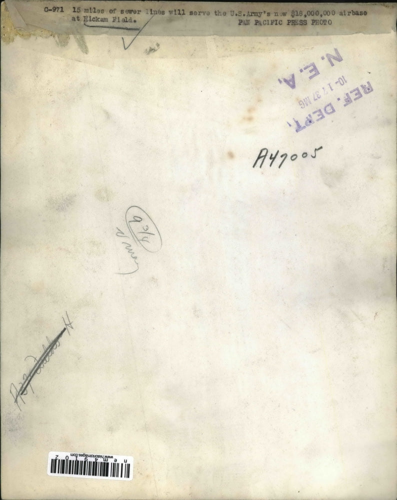 1937 Press Photo U.S. Army's new Airbase at Hickam Field 15 miles of Sewer line