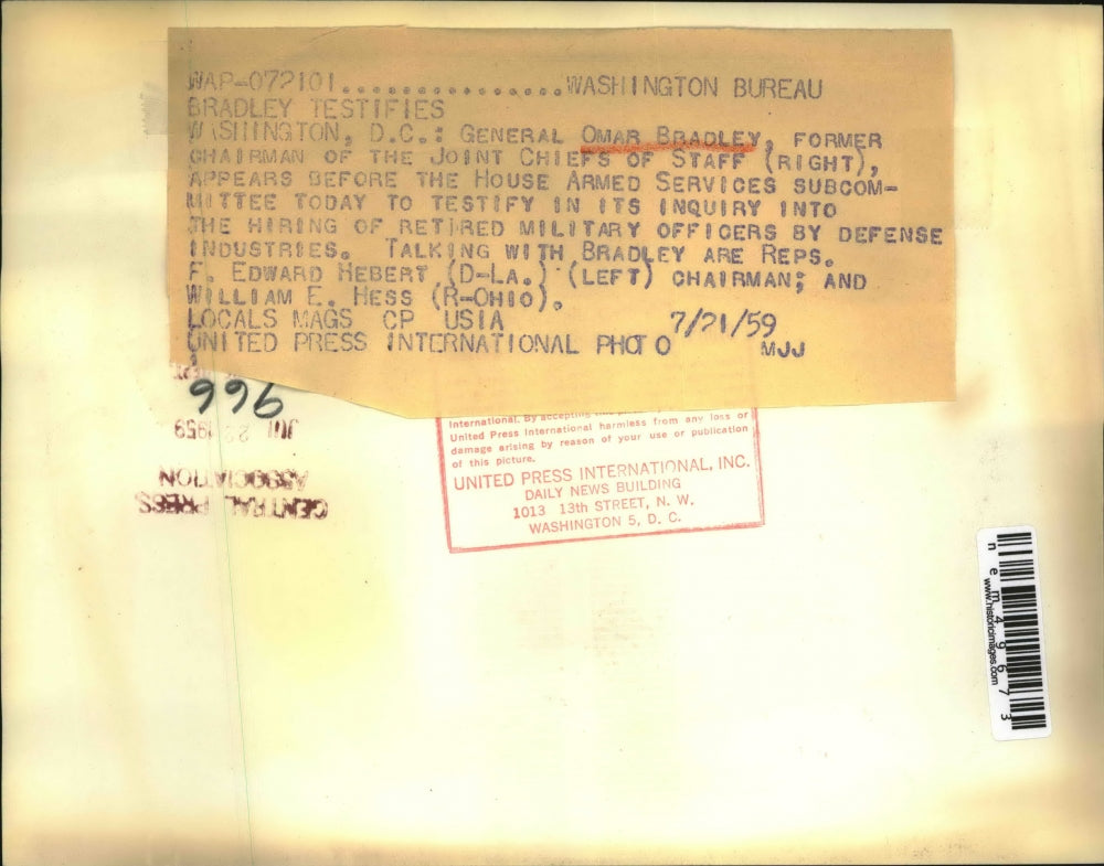 1959 Press Photo Gen Omar Bradley Appears Before House Arm Service Subcommittee