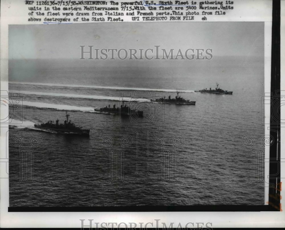 1958 Press Photo United States Sixth Fleet Destroyers in the Mediterranean