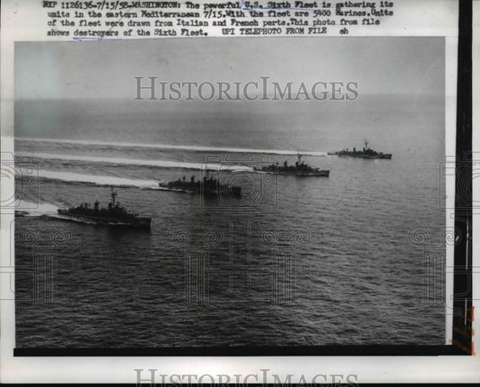 1958 Press Photo United States Sixth Fleet Destroyers in the Mediterranean
