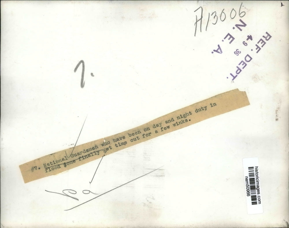 1936 Press Photo PA National Guardsmen Nap After Being on Duty in Flood Zone