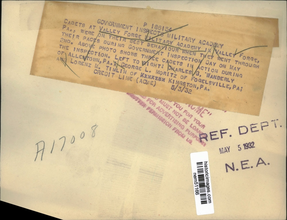 1932 Press Photo Cadets at Valley Forge Academy Go Through Govt Inspection Day