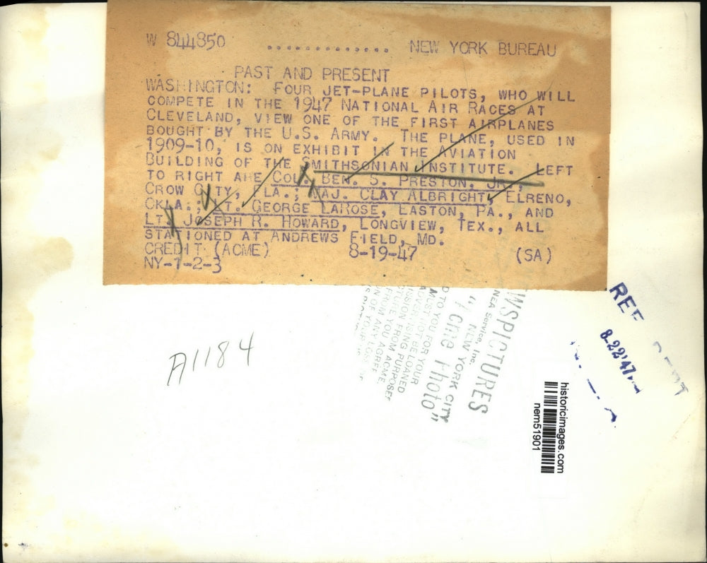 1947 Press Photo National Air races competitors view American first Army Plane