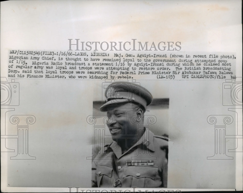 1966 Press Photo Major General Aguiyi-Ironsi, Nigerian Army Chief - nem52407
