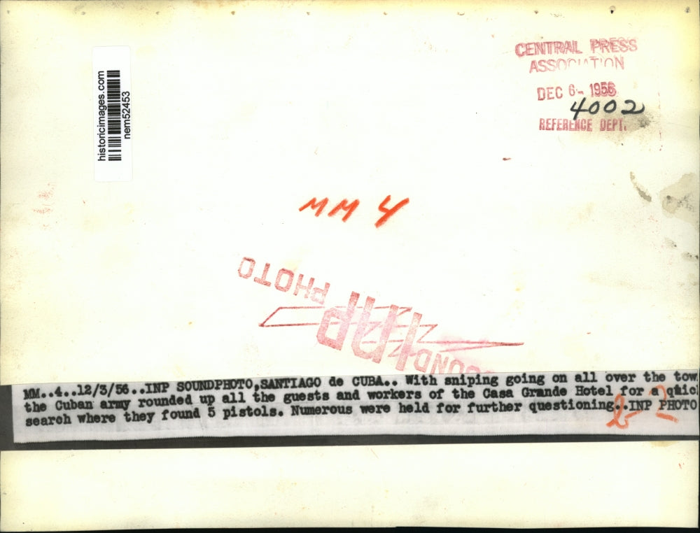 1956 Press Photo Cuban Armies search guests and workers at Casa Grande Hotel