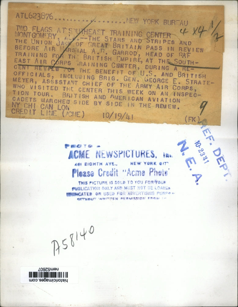 1941 Press Photo The Stars And Stripes and Union Jack pass before AR Garrod