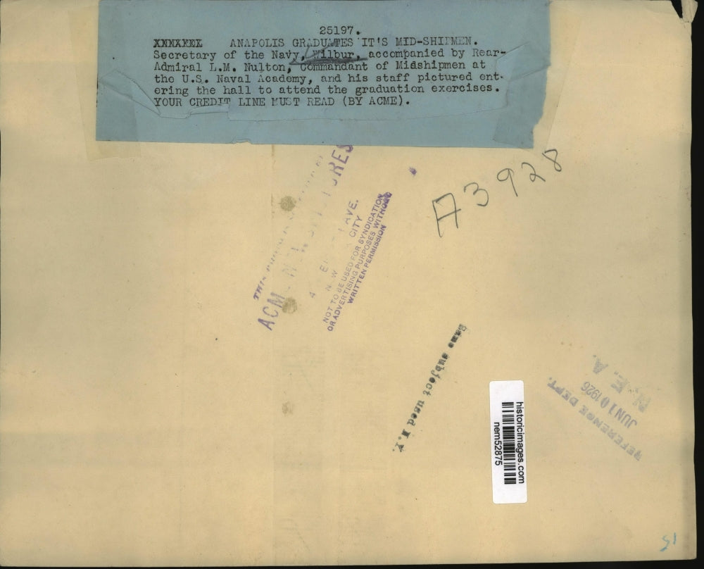 1926 Press Photo Navy Secretary Wilbur & Rear Admiral LM Nulton at Annapolis