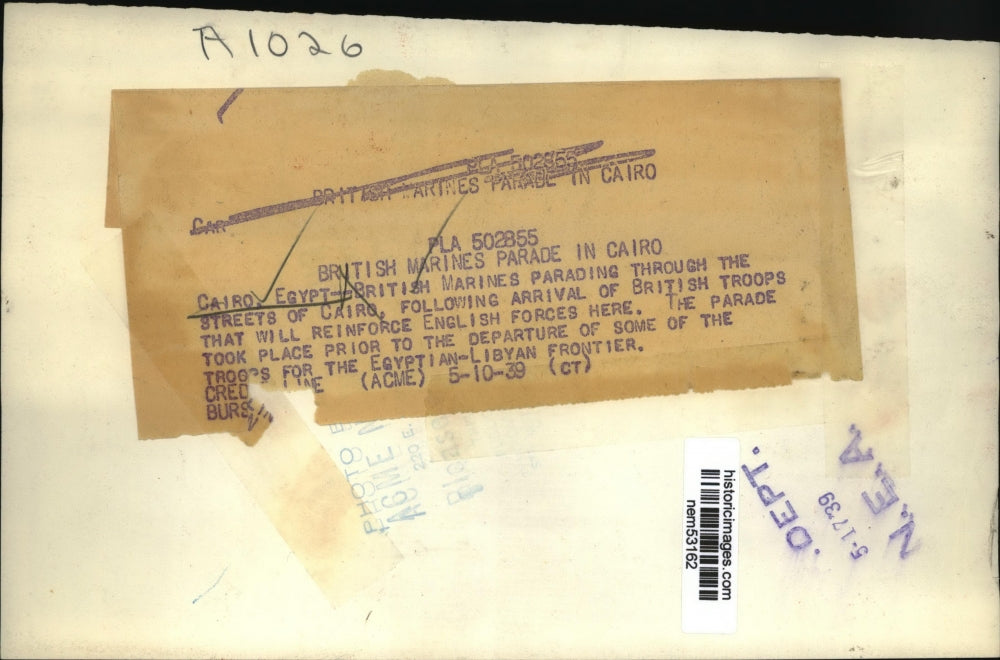 1939 Press Photo British Marines parading through streets of Cairo - nem53162