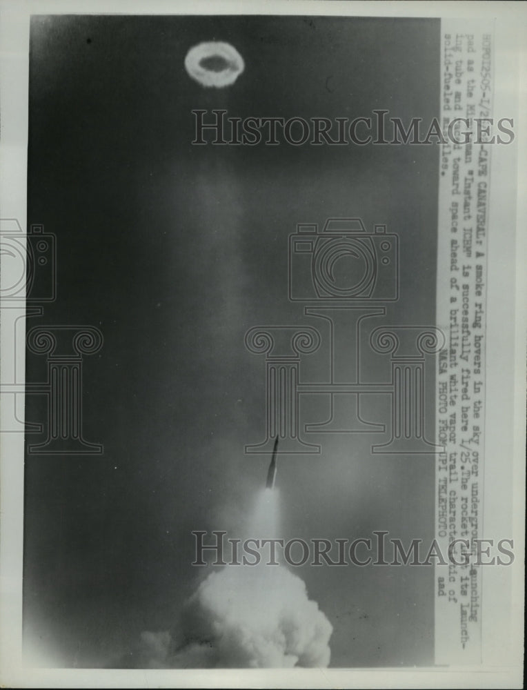 1962 Press Photo Smoke from the Instant ICBM launching at Cape Canaveral- Historic Images