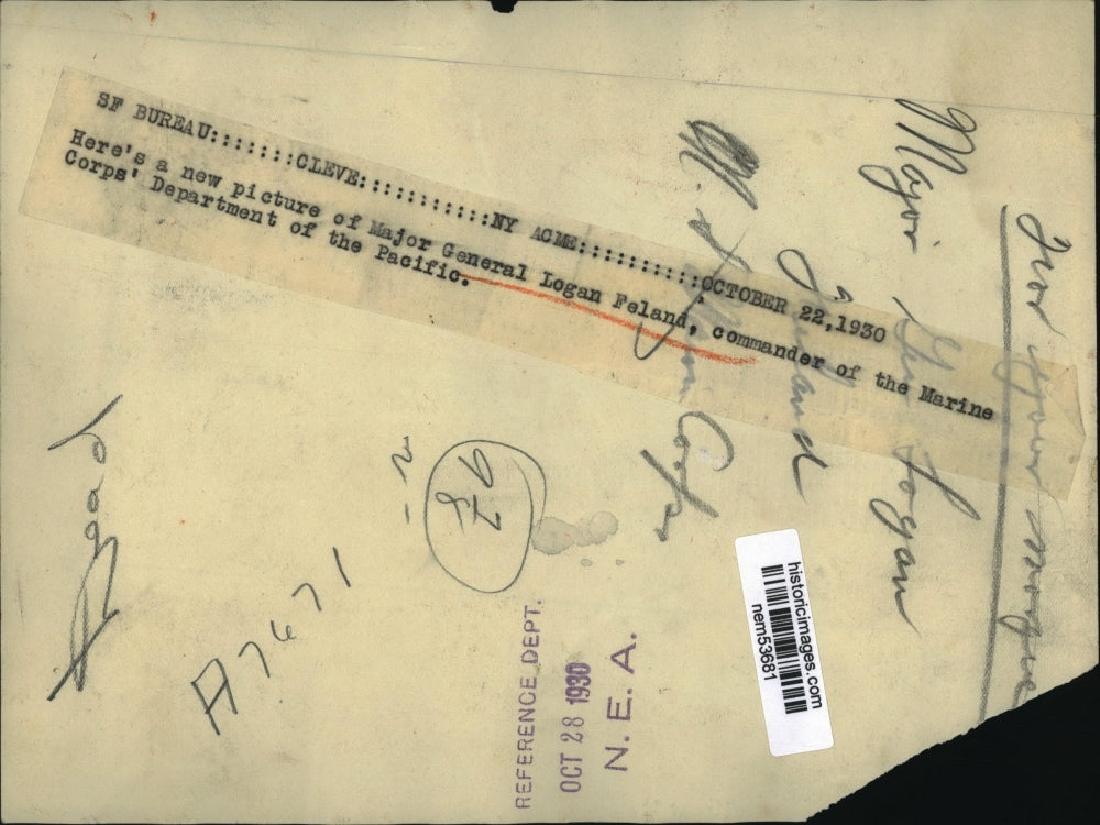 1930 Press Photo Maj.Gen.Logan Feland Commander of Marine Corps of the Pacific