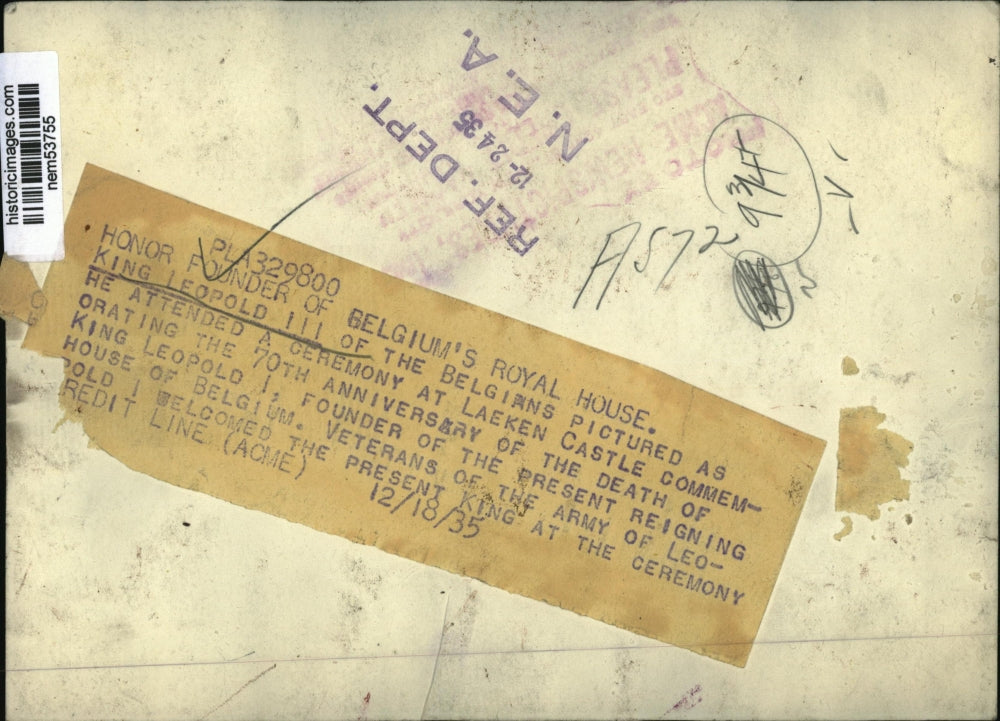 1935 Press Photo King of the Belgians King Leopold III at a ceremony