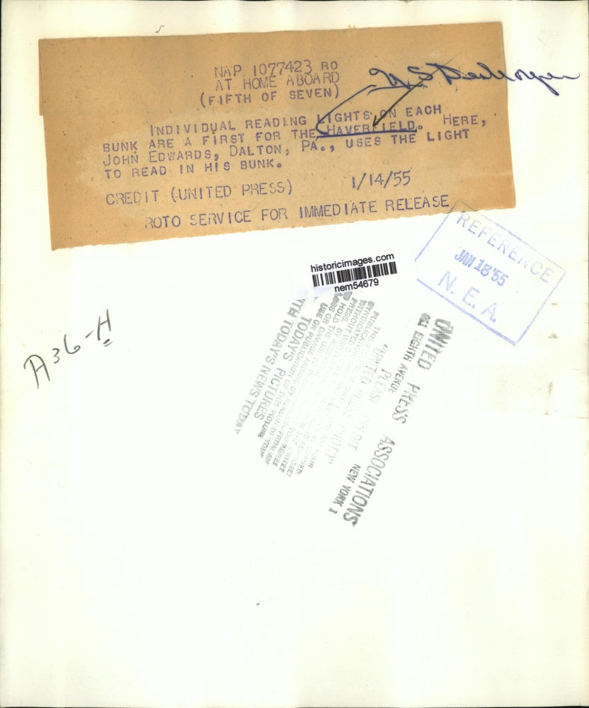 1955 Press Photo Individual Reading Lights On Each Bunk First For Haverfield