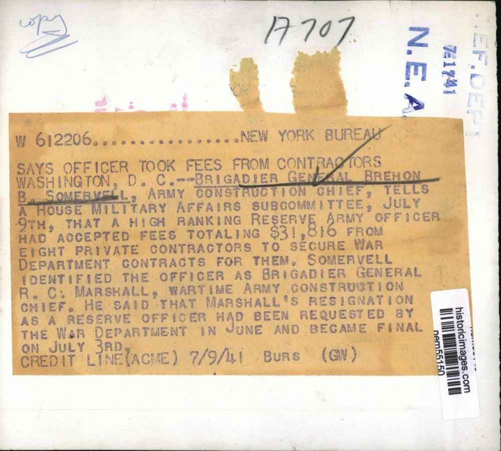 1941 Press Photo Brig.Gen. Brehon B. Somervell U.S. Army Construction Chief