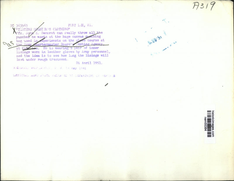 Load image into Gallery viewer, 1951 Press Photo Pfc. John E.Demorat at Army Quartermaster Board Testing Agency
