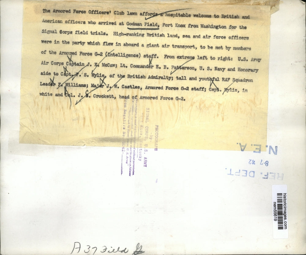 1942 Press Photo Armed Force Officers Club arrived at Godman Field Fort Knox