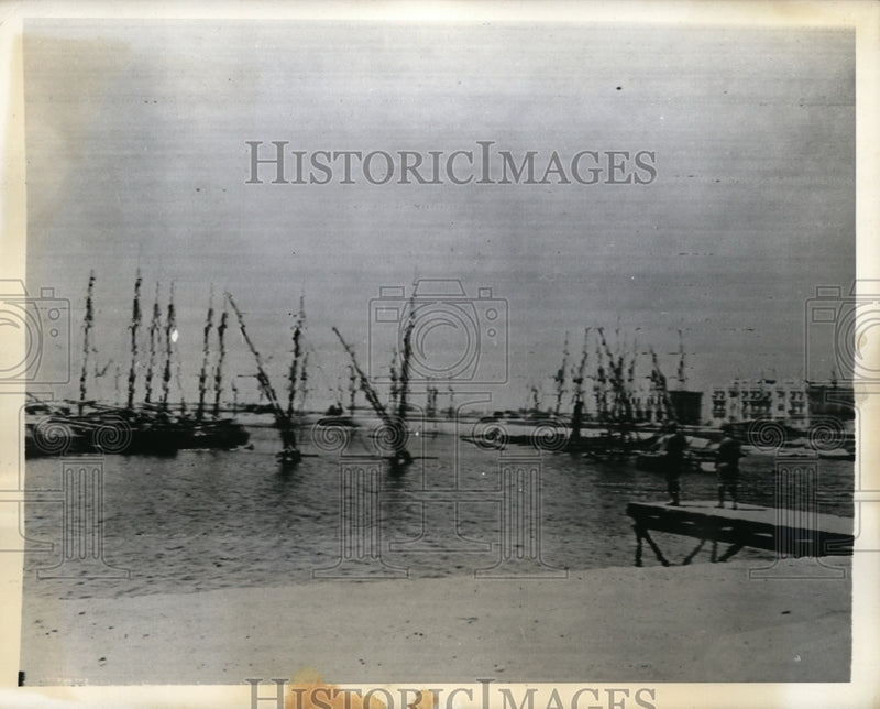 Load image into Gallery viewer, 1943 Press Photo Seaport of Sfax Graveyard of Axis Ships Blasted by Bombers

