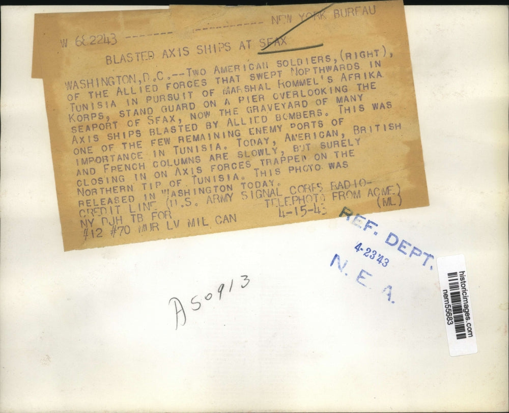 1943 Press Photo Seaport of Sfax Graveyard of Axis Ships Blasted by Bombers