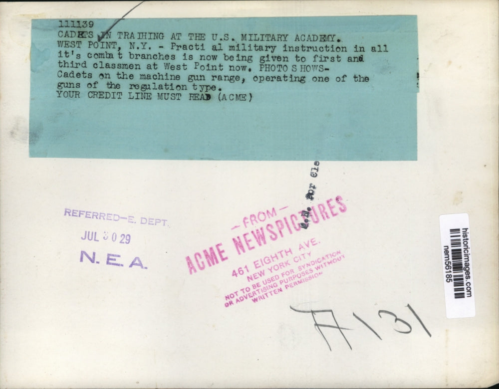 1929 Press Photo Cadets on Machine Gun Range Operating Guns of Regulation Type