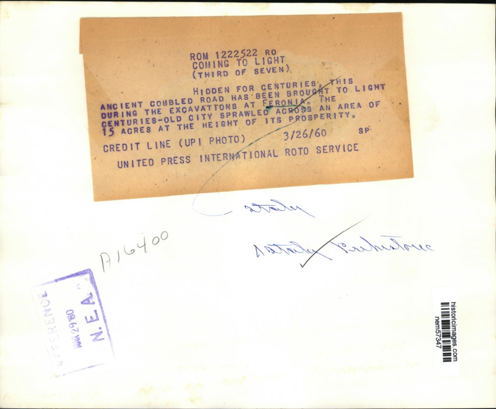 1960 Press Photo Ancient Cobbled Road Brought to Light by Excavations at Feronia