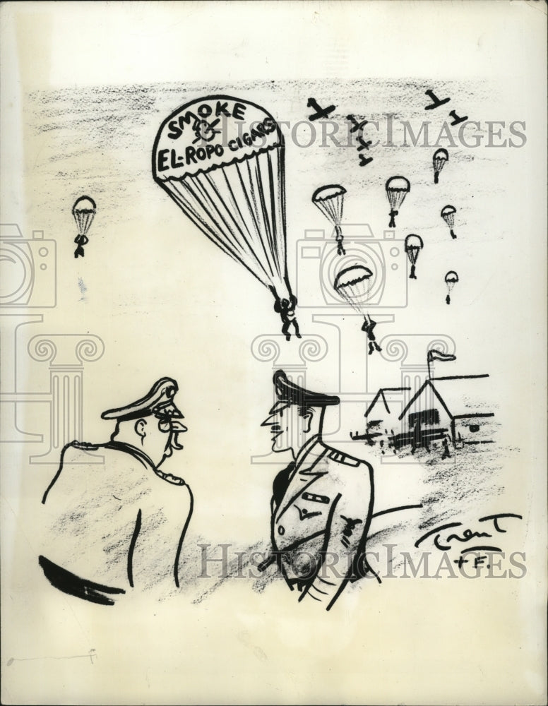 1943 Press Photo An American Navy artist's sketch showing British Army Soldiers