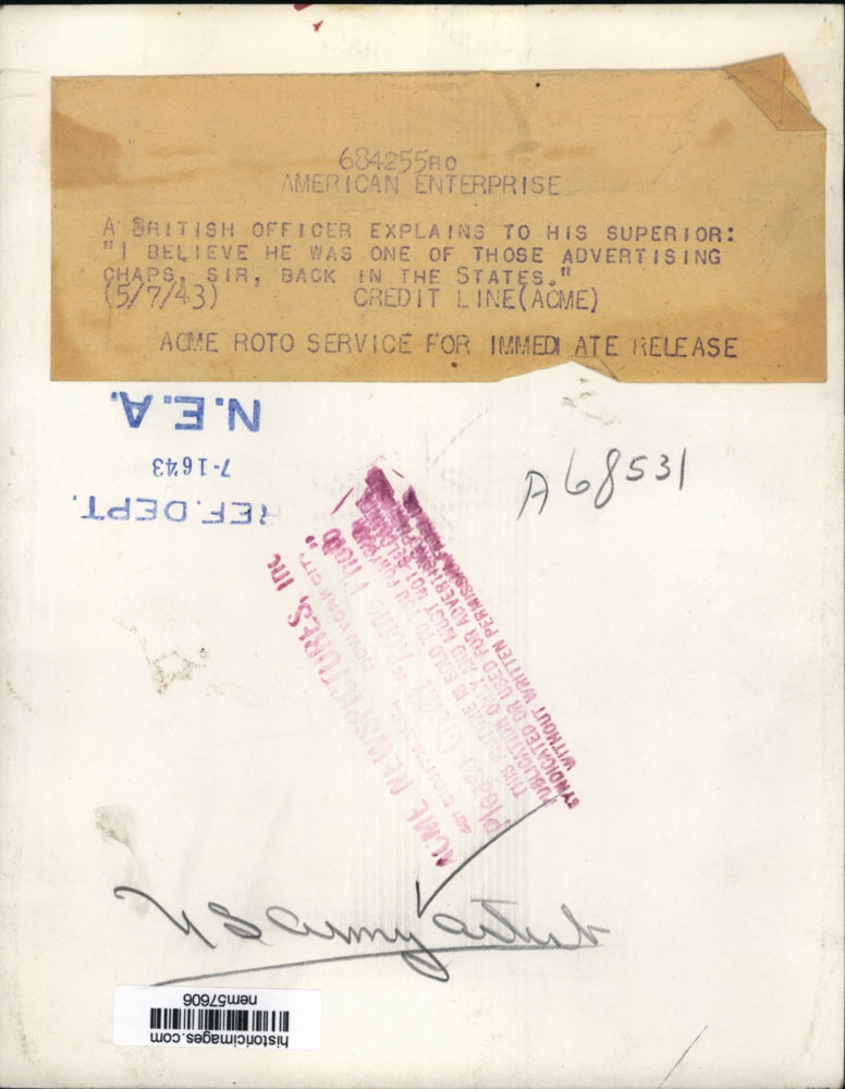 1943 Press Photo An American Navy artist's sketch showing British Army Soldiers