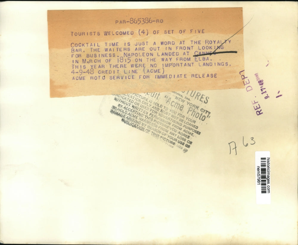 1948 Press Photo Exterior view of Royalty Bar in Cannes - nem57981