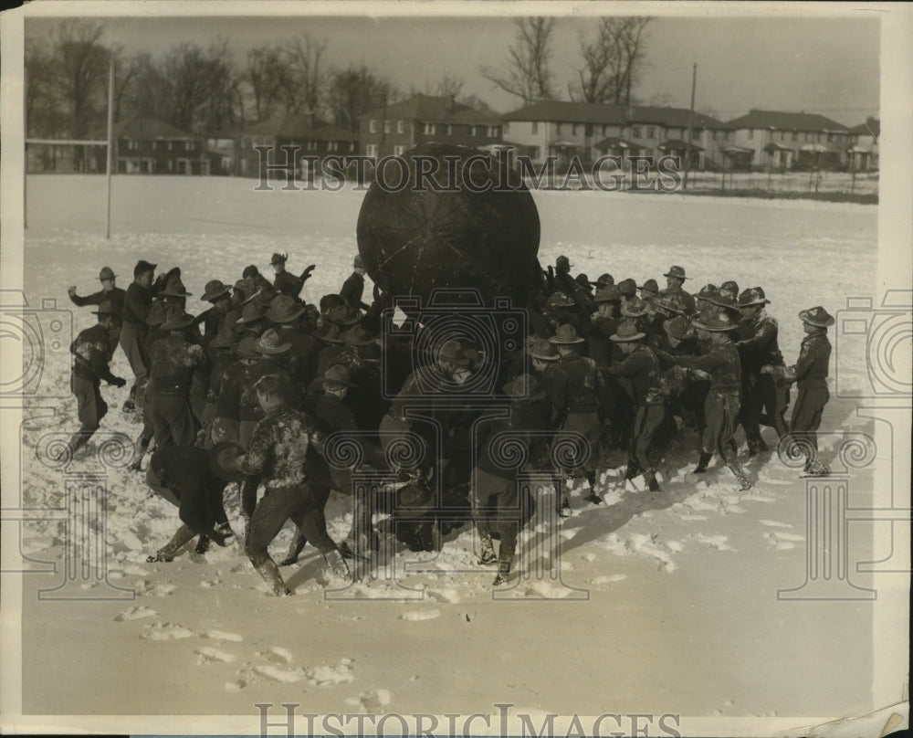 1928 Press Photo Cadets at Penn Military Shown Bucking Push-Ball During Contest