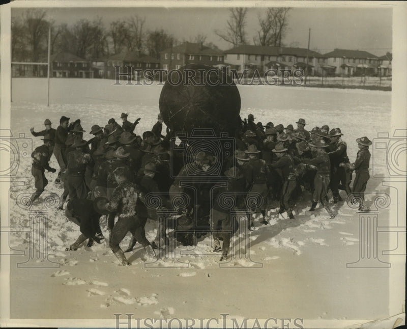 Load image into Gallery viewer, 1928 Press Photo Cadets at Penn Military Shown Bucking Push-Ball During Contest
