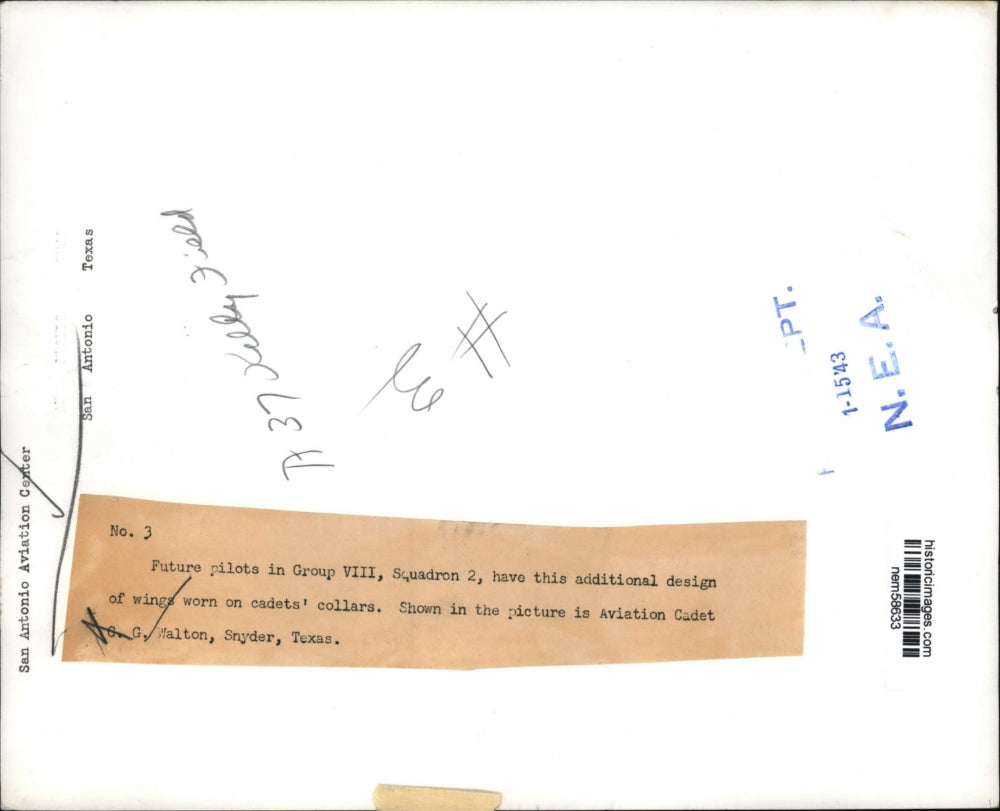 1943 Press Photo Aviation Cadet CG Walton looks at new wings design - nem58633