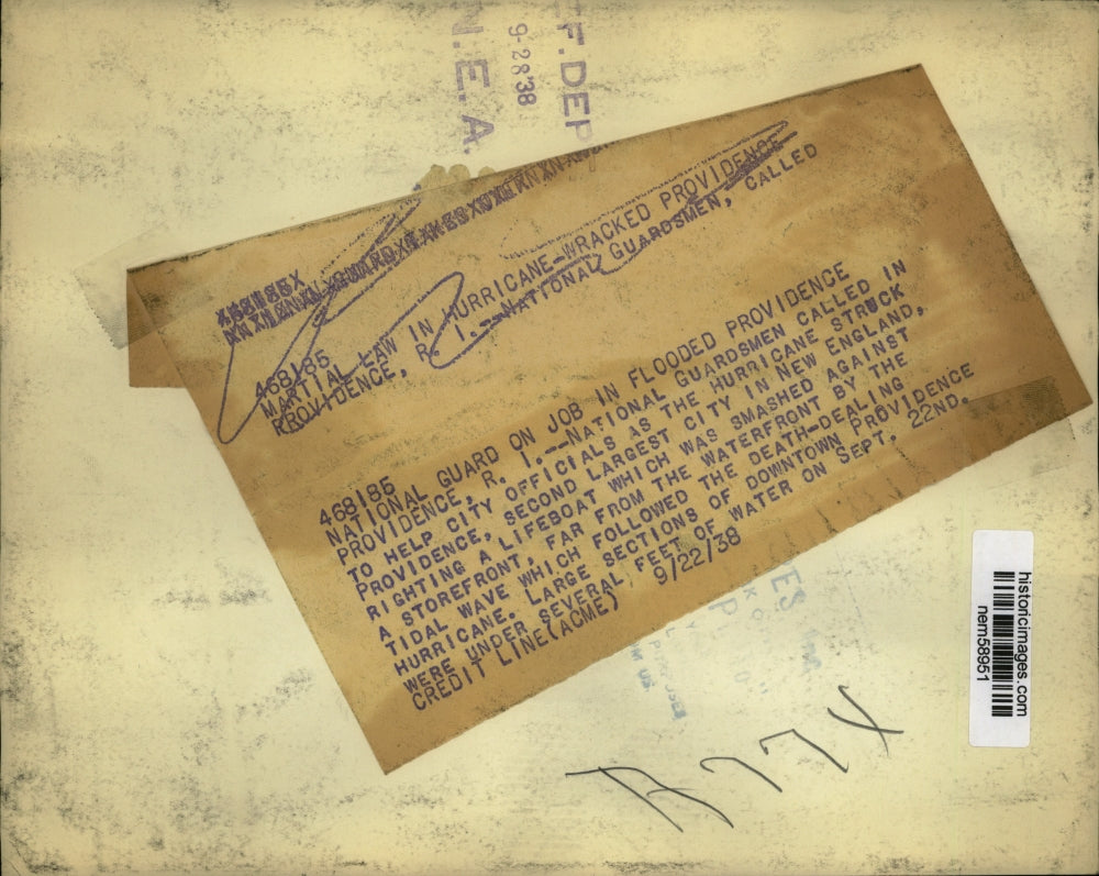 1938 Press Photo RI National Guard aids at Providence RI after hurricane