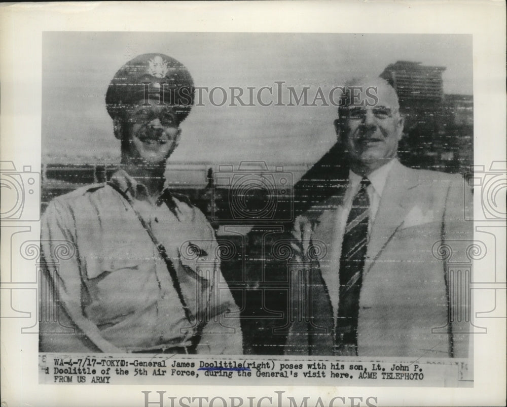 1950 Press Photo General James Doolittle poses with his son during his visit