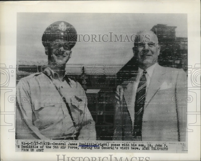 Load image into Gallery viewer, 1950 Press Photo General James Doolittle poses with his son during his visit
