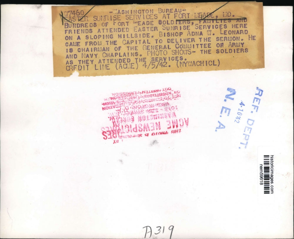 1942 Press Photo Fort Mead Soldiers attend the Easter Sunrise Services