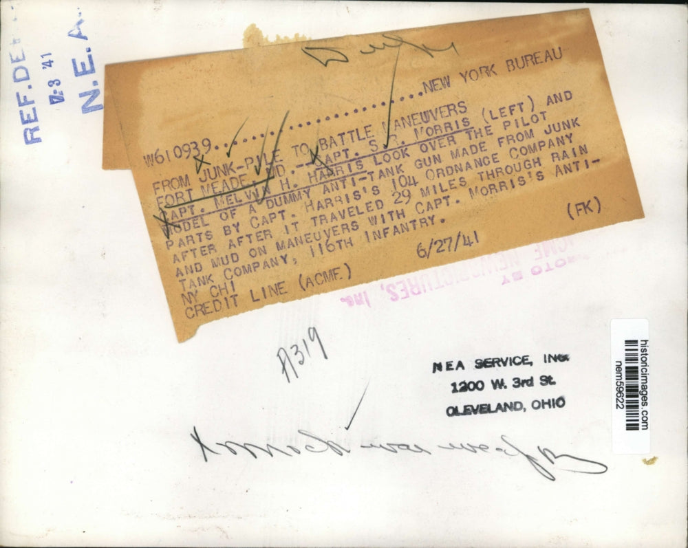 1941 Press Photo Anti Tank gun made from junk by Captain Melvin Harris