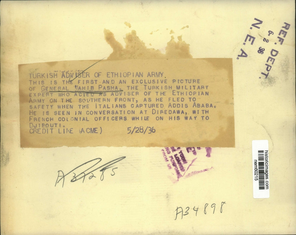 1936 Press Photo General Nahib Pasha Turkish Military Adviser of Ethiopian Army