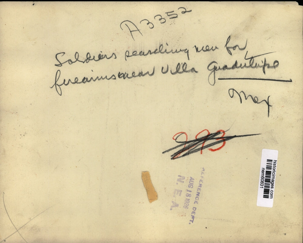 1926 Press Photo Soldiers searching men for firearms near Villa Guadalupe