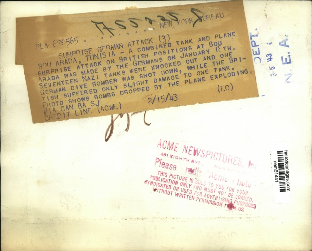 1943 Press Photo Surprise attacked on British Position at Bou Arada Tunisia