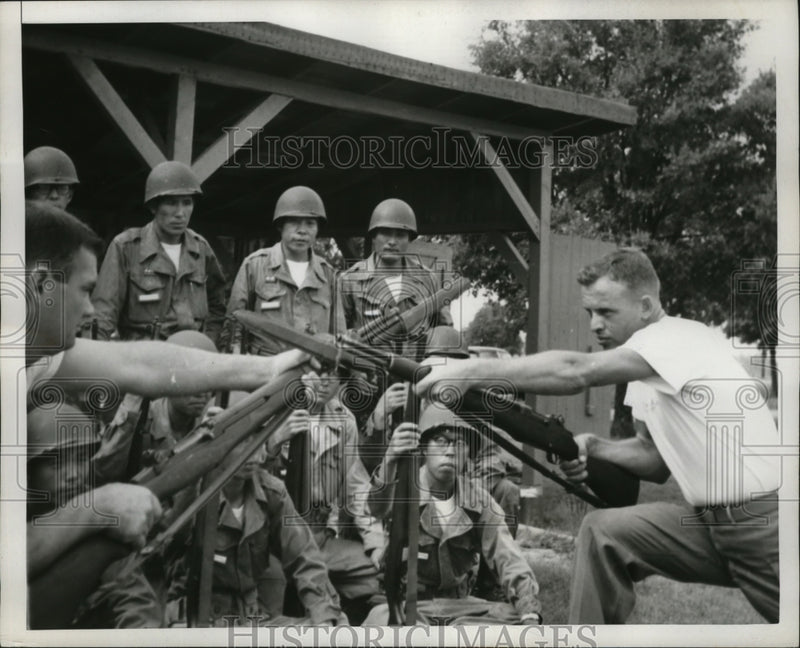 Load image into Gallery viewer, 1953 Press Photo Bayonet Demonstration during Japanese Training at Fort Benning
