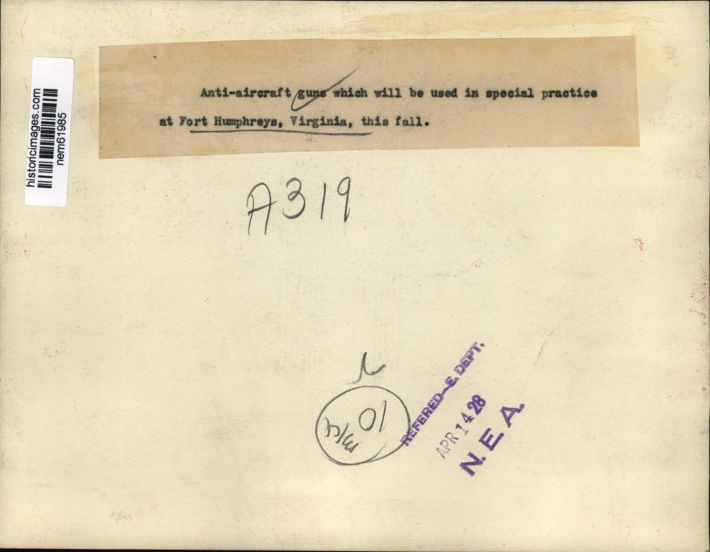 1928 Press Photo Anti aircraft guns to be used for training at Fort Humphrey