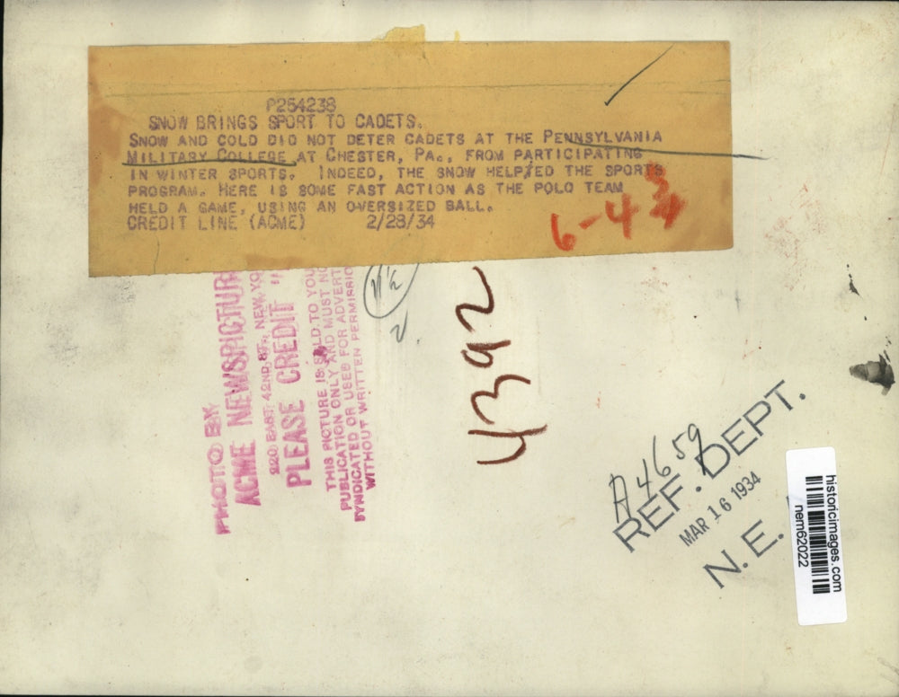 1934 Press Photo Cadets of Pennsylvania Military College in Winter Sports