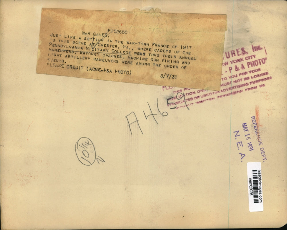 1931 Press Photo Pennsylvania Military College cadets during annual maneuvers