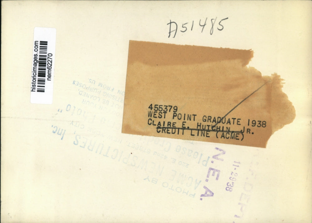 1938 Press Photo Claire E. Hutchin, Jr.- West Point graduate - nem62270