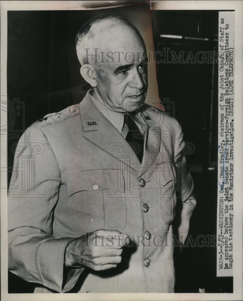 1951 Press Photo Gen. Bradley before the Senate Armed Services-Foreign Relations