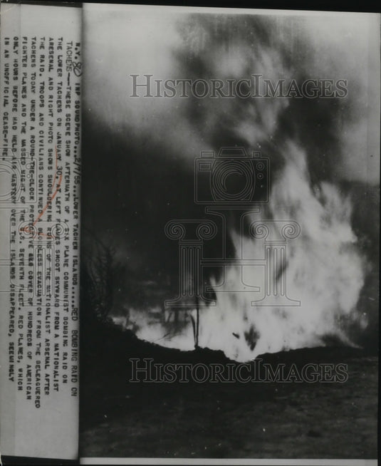 1955 Press Photo Six Communist Planes Bombing Raid on the Lower Tachens