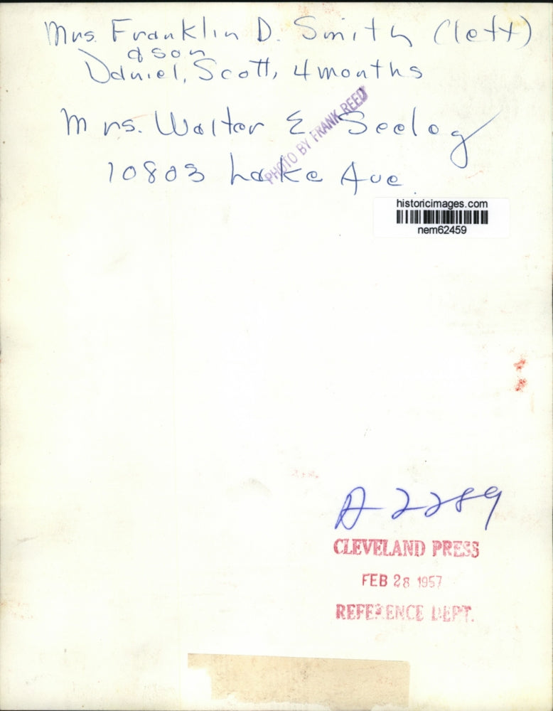 1957 Press Photo Mrs. Franklin D Smith and son Daniel with Mrs.Walter E. Seeleg
