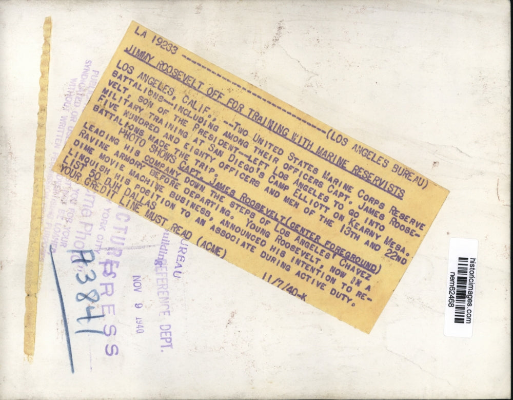 1940 Press Photo Captain James Roosevelt lead battalion for military training