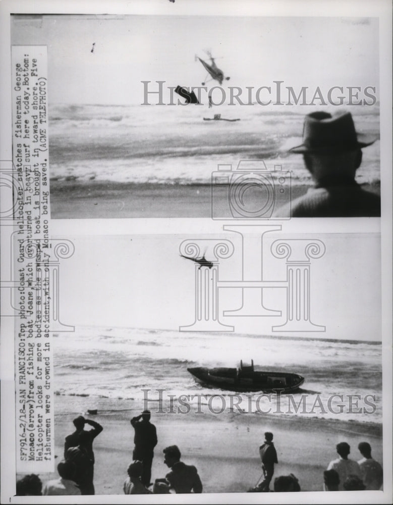 1951 Press Photo U.S Coast Guard Helicopters rescued Fishermen George Monaco