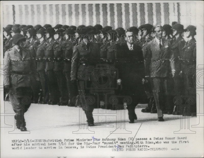 Load image into Gallery viewer, 1955 Press Photo Prime Min. Eden pass a Swiss Honor guard with Swiss President
