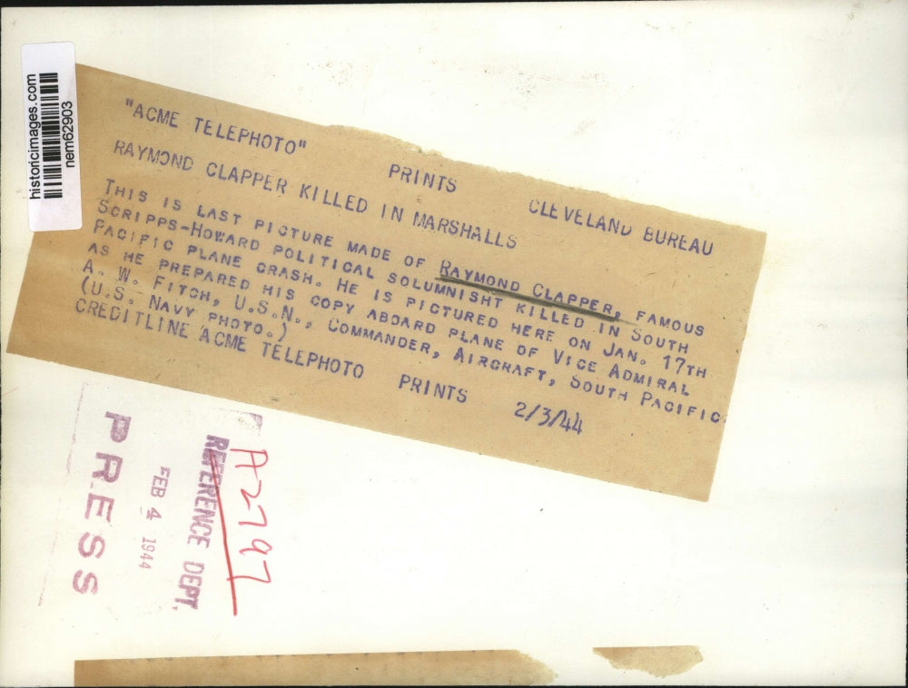 1944 Press Photo Last Picture of Raymond Clapper, Died in S. Pacific Plane Crash