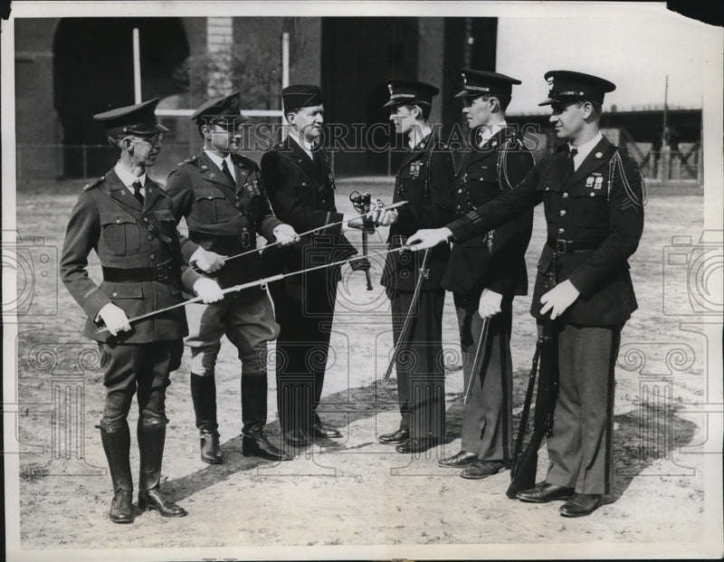 Load image into Gallery viewer, 1934 Press Photo Awarding of Swords During Annual Government Inspection Training
